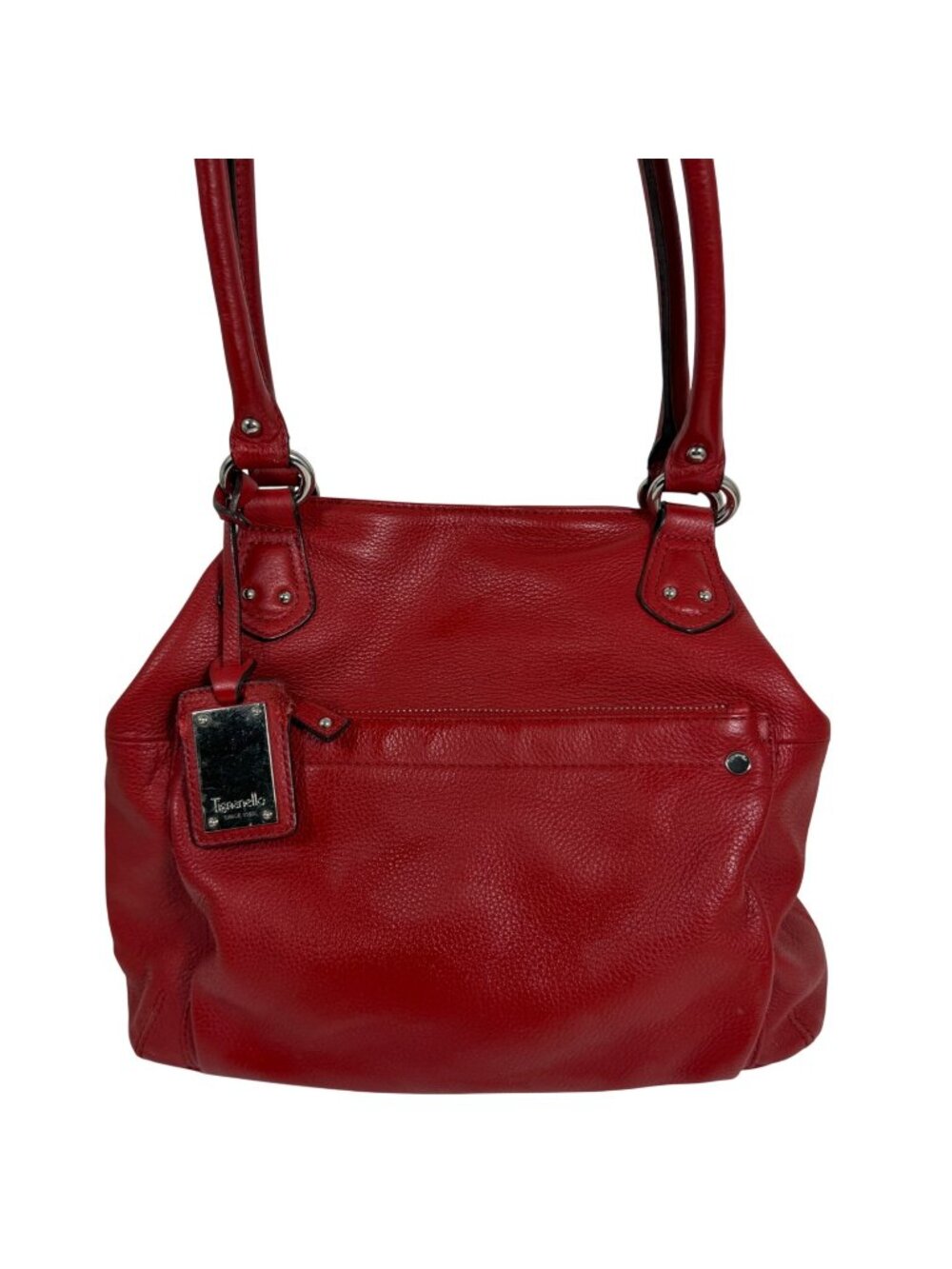 Tignanello Genuine Soft Red Pebbled Leather Double Handle Shoulder Bag + Charm
